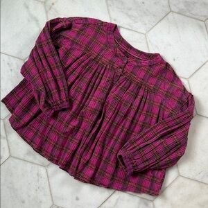 Free People Jessi Plaid Pink Combo Top